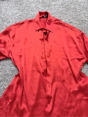 Zara Coral-Red Satin Button-Up Shirt